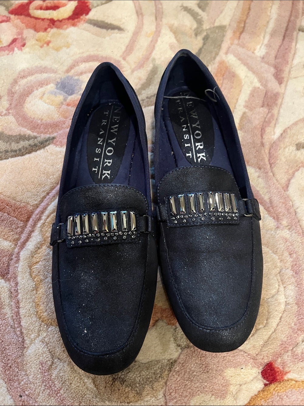 New York Transit Women's Navy Embellished Loafers glitter